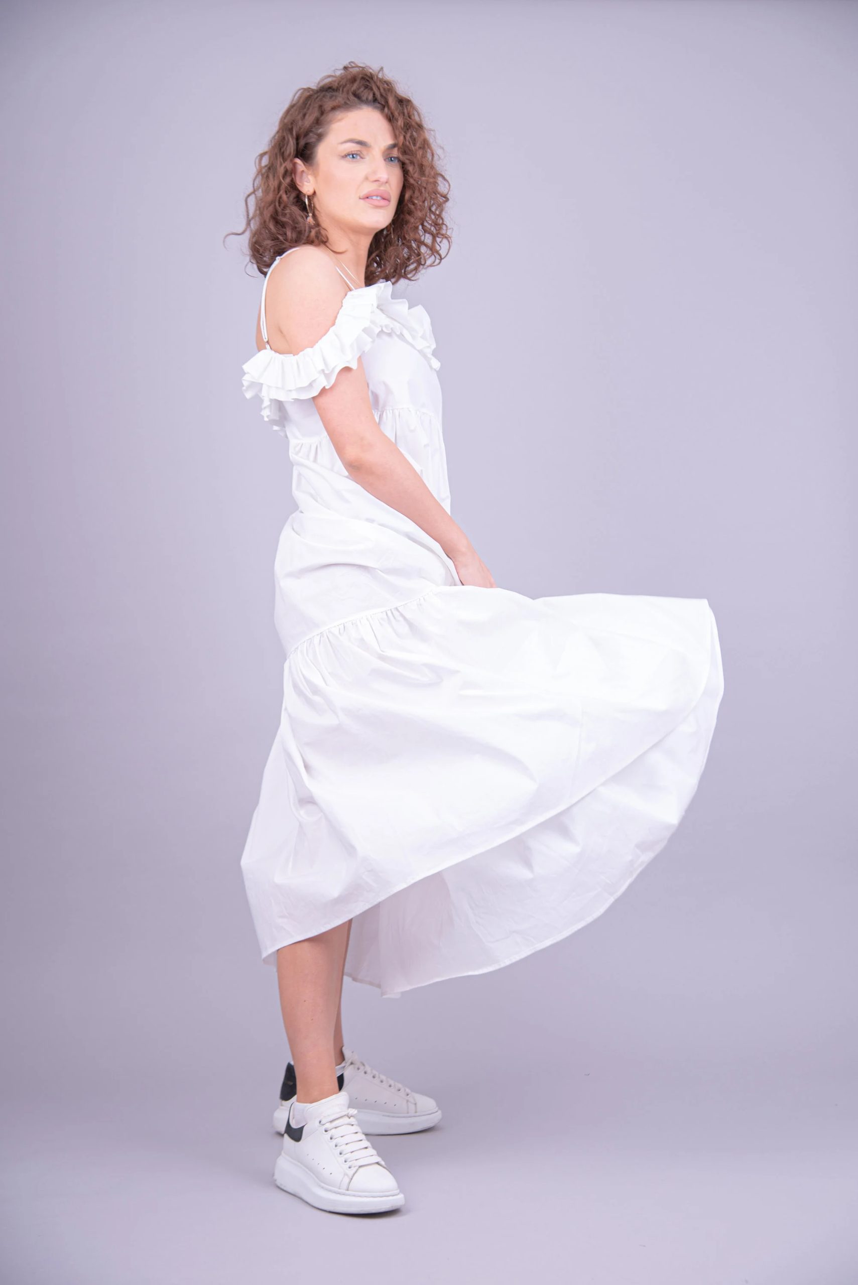 Cottagecore White Ruffle Dress – Off-Shoulder Short Sleeves, Breezy Tiered Skirt