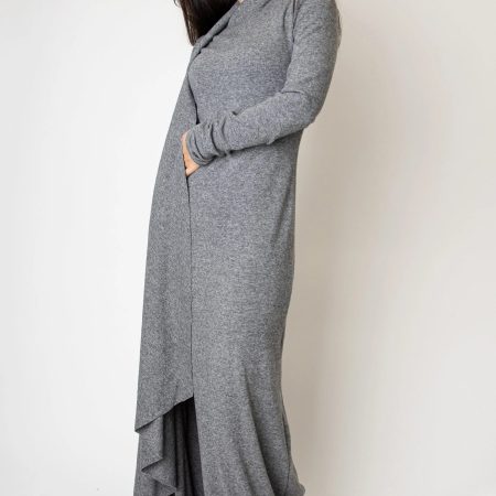 Heather Gray Knit Maxi Dress – Long Sleeves, Slim Fit, Effortless Minimal Style