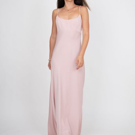 Minimalist Pink Maxi Dress – Cami Straps, Clean Column Shape, Elegant Day-to-Night