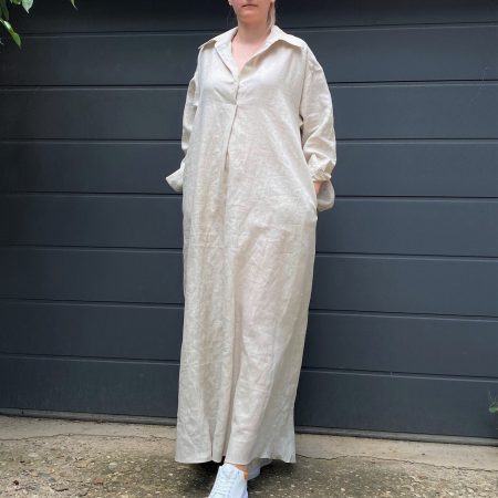 Neutral Oversized Linen Maxi – Button-Front Shirt Dress, Easy Layering Piece