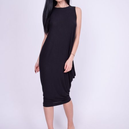 Sleeveless Black Overlay Dress – Loose Fit Top + Slim Mini Underdress, Modern Clean Style